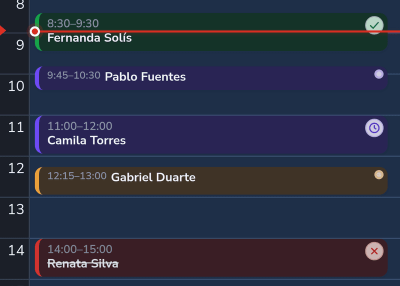 Citas del día: confirmada, nueva, reprogramada, por confirmar y cancelada