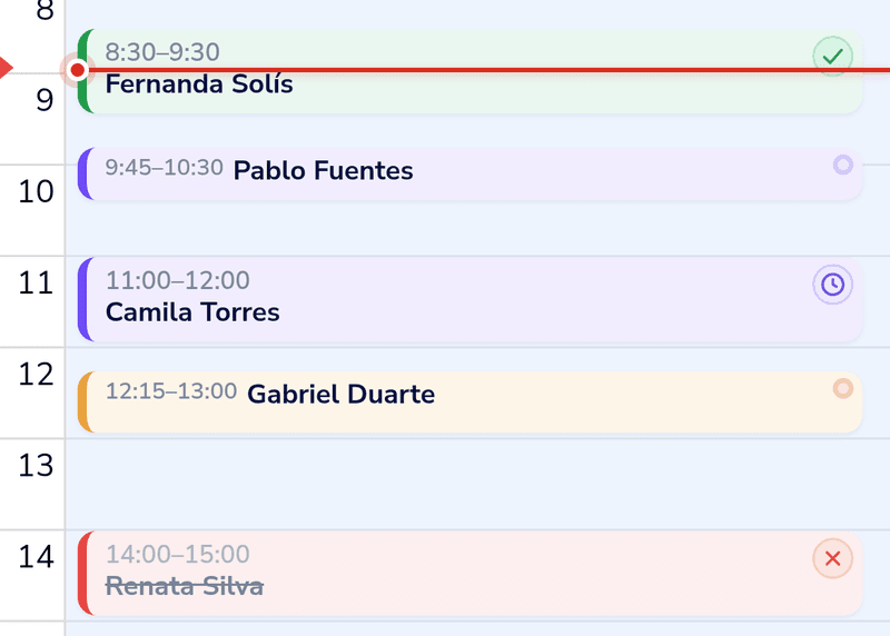 Citas del día: confirmada, nueva, reprogramada, por confirmar y cancelada